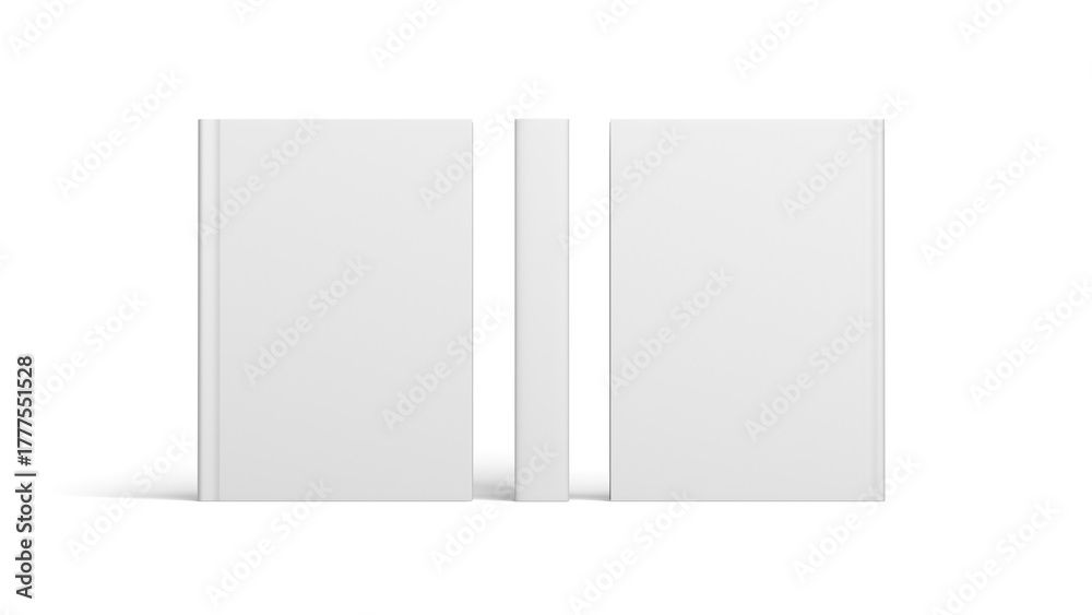 Obraz premium Book isolated on white background. Mockup. Blank. Cover. Front, back and spine. 3d illustration.