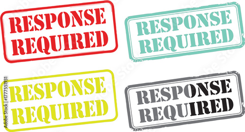 Response required" grunge rubber stamps set in various colors