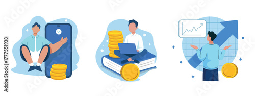 A set of financial growth illustrations. Money growth concept. Vector illustration.