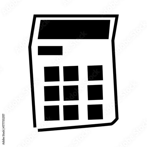 simple black and white calculator graphic, accounting and finance concept, minimal vector illustration on white background.