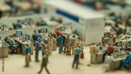 Wallpaper Mural Miniature Business World: Tilt-Shift View of a Bustling Trading Floor with Diverse Figures Torontodigital.ca