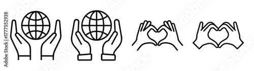 Hands holding globe earth vector illustration, love hands heart gesture, global support design concept