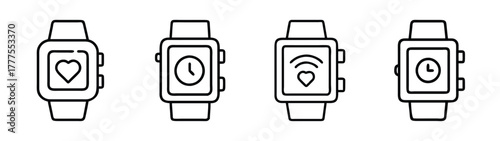 Smartwatch fitness tracker vector icon set for health monitoring and wellness technology design