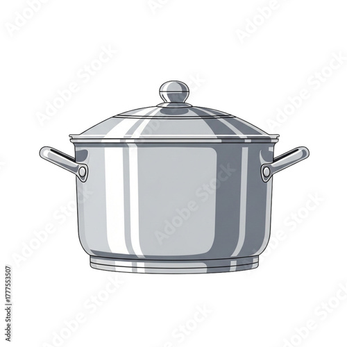 Shiny Silver Stock Pot with Lid and Handles.