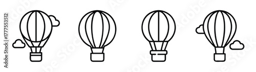 Air balloon vector set illustration, hot air balloon clip art, vintage air balloon drawing, travel icon set