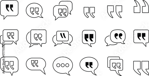 Quote box frames set isolated. Bubble quotation, comment, message borders collection. Vector citation templates for text. Minimalist testimonial box outline graphic element.