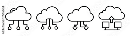 Cloud computing network diagram data storage and transfer system vector design illustration set