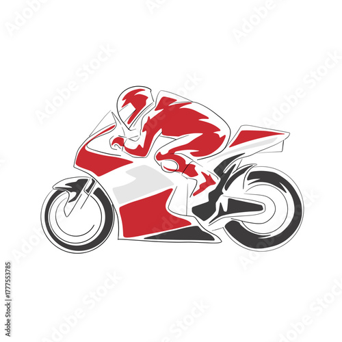 Motorbike racing, isoalated line art vector illustration. Flat design extreme motorsport art