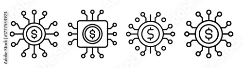 Digital currency technology financial network blockchain cryptocurrency dollar symbol icons 