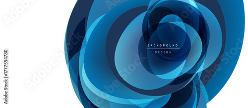 Abstract blue design features overlapping circles. Gradient shades create dynamic visual effect. Modern, clean aesthetic.