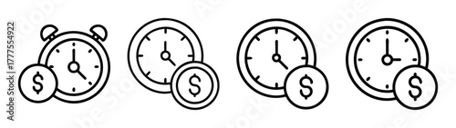 Explore time is money concept with clocks and dollar coins for business and investment ideas