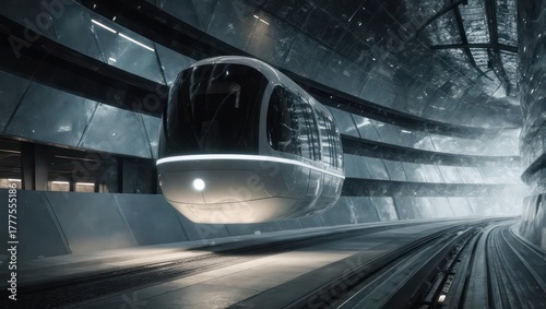 Fototapeta Naklejka Na Ścianę i Meble -  Futuristic Hyperloop Train Traveling Through a Modern Tunnel.