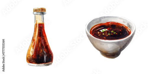 teriyaki sauce watercolor vector illustration