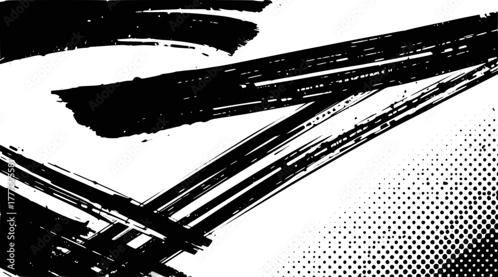 Obraz premium Abstract black brush strokes and halftone dots texture on