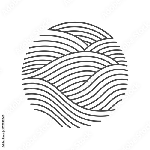 Oriental waves icon japan. Stylized ocean wave curl, japan style tsunami, sea swirl graphic. Oceanic water asian decorative ornamental splashes element. Sea wave line art vector illustration