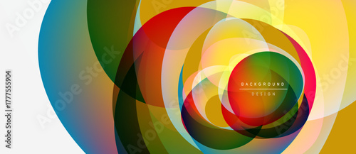 Abstract colorful layers create dynamic circular design. Bright hues blend, forming modern background. Visual energy radiates outward.