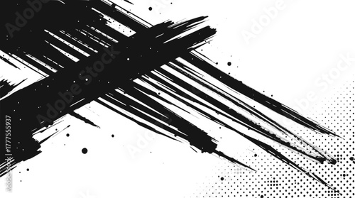 Abstract black brush strokes on