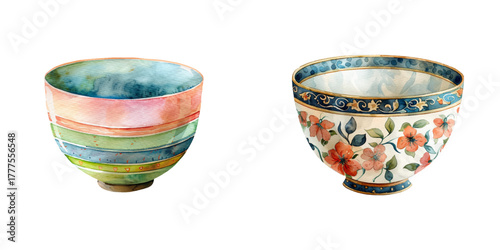 vintage bowl watercolor vector illustration