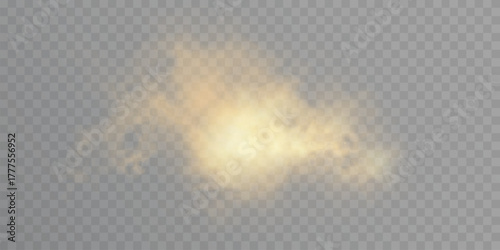 A soft, glowing cloud of warm golden light with diffused haze and subtle shimmer on a transparent background. A vector glowing element for overlays and magical scenes.