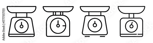 Kitchen scales vector illustration: food weighing scales, digital scales, analog scales, diet scales