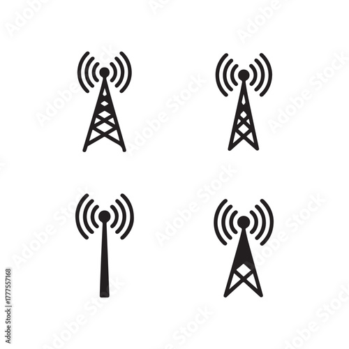 5G Network Tower High Speed Signal Icons Set