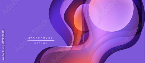 Abstract purple background features flowing layers, gradients. Modern design elements create dynamic visual texture. Smooth curves dominate composition.