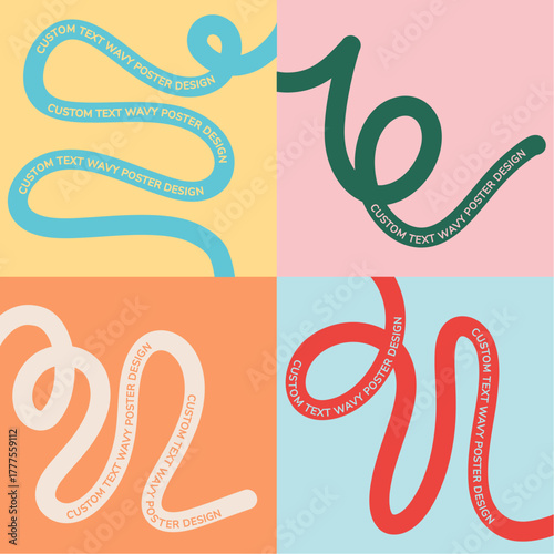 Minimalist Wavy Lines Poster Backgrounds Set. Multicolor Abstract Design Template for Branding with Minimalist Shaped Custom Text Layout