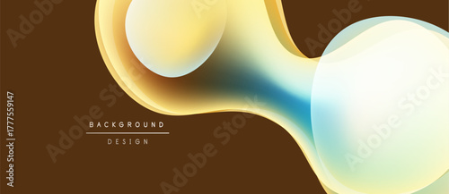 Abstract flowing shapes, gold, blue hues over brown backdrop. Elegant design for backgrounds, presentations. Smooth gradients create visual interest.