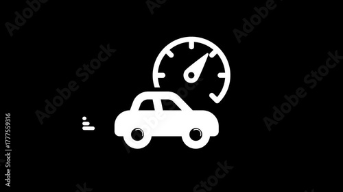Animation - icon. Car speedometer driving fast on road.