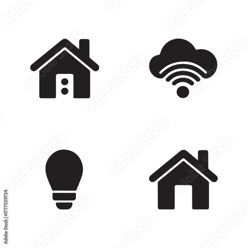Smart house automation network solid icons