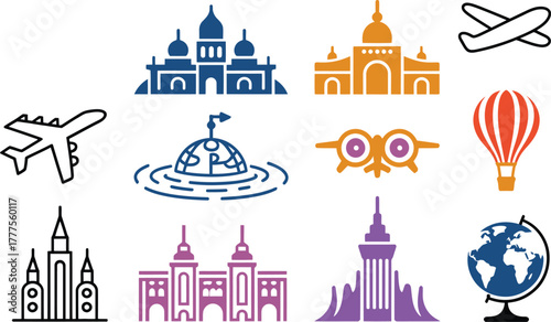 Explore the world with iconic travel and destination symbols