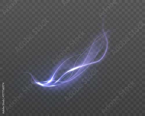 A swirl of bright purple glowing lines with a magical shimmering light effect. Glow effect for design and accent lighting. Vector