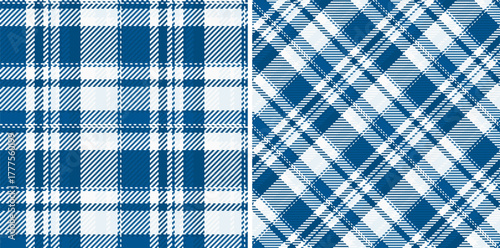 Fabric background plaid of vector check texture with a seamless pattern tartan textile. Set in cold colors in rich and royal fashion choices.