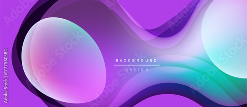 Abstract fluid shapes, purple hues dominate. Gradient colors blend, creating dynamic visual effect. Modern design elements present.