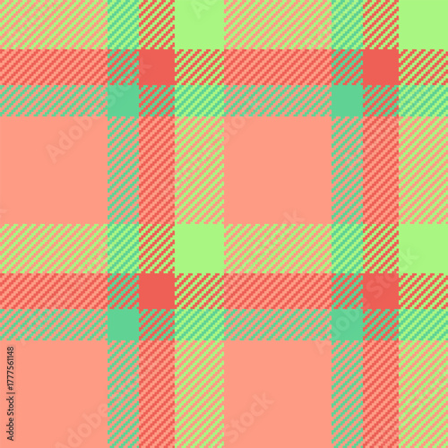 Horizontal check pattern fabric, seventies background tartan vector. Overlayed plaid seamless textile texture in red and green colors.