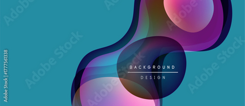 Abstract fluid shapes overlap, creating vibrant color gradients. Teal background complements purple, pink hues. Text reads background design.