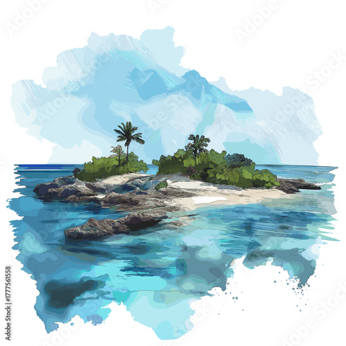 Los Roques Archipelago. Los Roques Archipelago hand drawn watercolor illustration