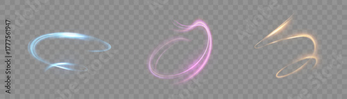 A set of glowing whirlwinds, bright trails on a transparent background.