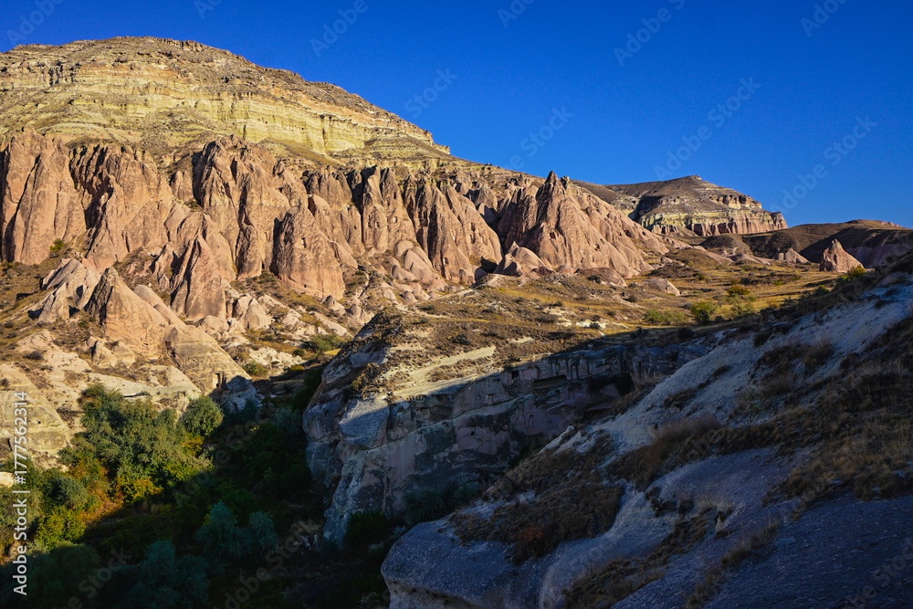 Fototapeta premium Volcanic Rock Formations and Cave Houses in Cappadocia, Turkey