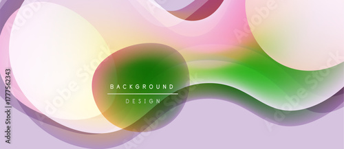 Abstract fluid shapes, pastel colors blend. Modern design elements create dynamic composition. Soft gradients, smooth curves present visual harmony.
