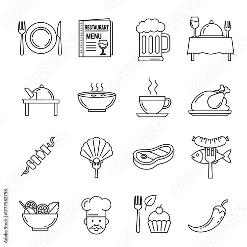 Set of food and restaurant icons simple line art vector design perfect for menu design web and mobile apps