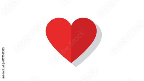 A red heart symbol with a gray shadow on a white background
