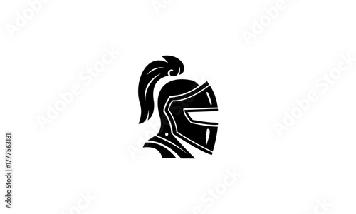 Black spartan helmet on a white background.