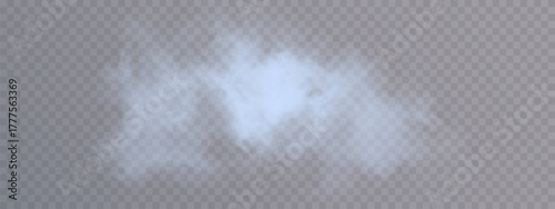 Vector special effects of blue steam, smoke, fog, and clouds. Abstract gas on a transparent background, steam engine, vapor, or explosive dust, dry ice effect, condensation, and smoke. Vector 10 EPS