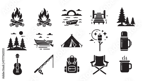 Collection of outdoor camping and adventure icons