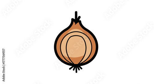Cartoon illustration of a sliced onion, showing internal layers and roots.