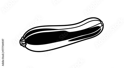 A black and white illustration of a single, elongated zucchini.