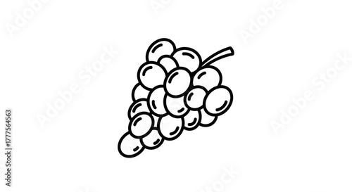 A simple black and white illustration of a bunch of grapes.