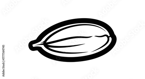 Simple black and white illustration of a single seed, showing its outline and details.