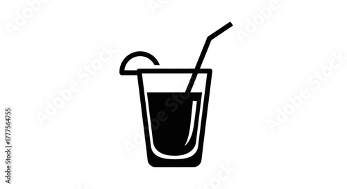 A glass with a straw and a slice of citrus fruit, depicted as a simple black and white icon.